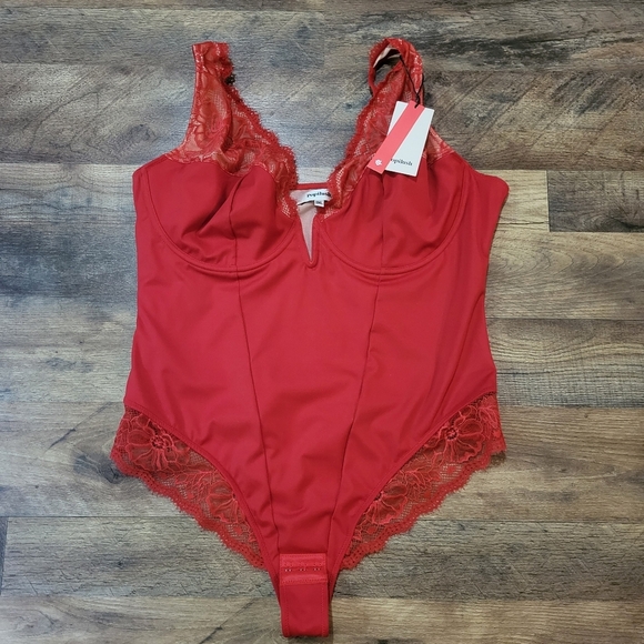Popilush Red Lace V Neck Corset Shapewear Tummy Control Bodysuit Size 3XL - Picture 5 of 11